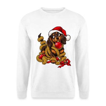 Weihnachten Dackel Hund Geschenkidee - Unisex Pullover - Weiß - Vorne - Alina (178cm) & Michal (187cm)
