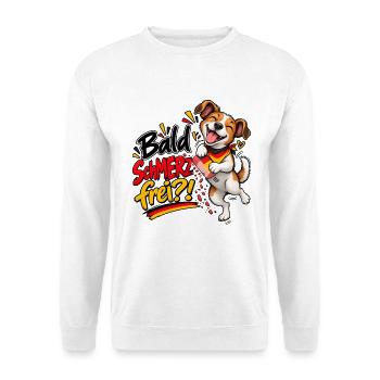 Bald SchMERZ frei?! Gegen Merz  - Unisex Pullover - Weiß - Vorne - Alina (178cm) & Michal (187cm)