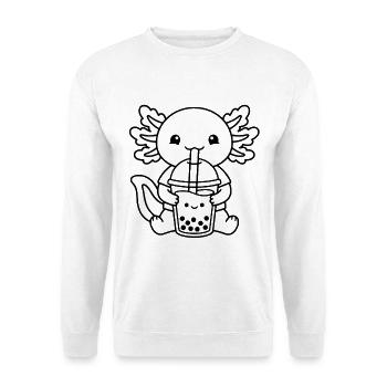 Süßer Axolotl Bubble Tea Umriss Kawaii Boba Drink - Unisex Pullover - Weiß - Vorne - Alina (178cm) & Michal (187cm)