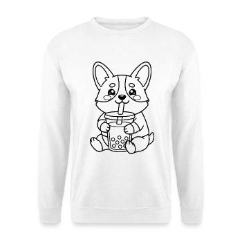 Niedliche Corgi Bubble Tea Gliederung Lustige Kawaii Boba - Unisex Pullover - Weiß - Vorne - Alina (178cm) & Michal (187cm)
