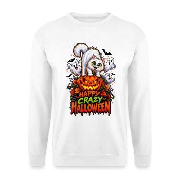 Happy Crazy Halloween Cat – Spooky Pumpkin  - Unisex Pullover - Weiß - Vorne - Alina (178cm) & Michal (187cm)