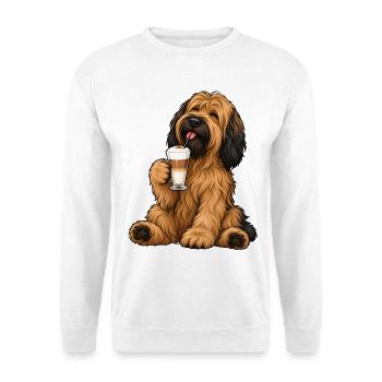 Briard mit Latte Macchiato - Unisex Pullover - Weiß - Vorne - Alina (178cm) & Michal (187cm)