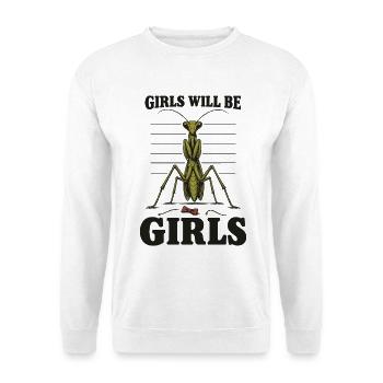 Girls Will Be Girls – Praying Mantis Mugshot - Unisex Pullover - Weiß - Vorne - Alina (178cm) & Michal (187cm)