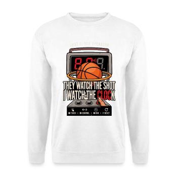 Shotclock Operator – Ich sehe die Uhr - Unisex Pullover - Weiß - Vorne - Alina (178cm) & Michal (187cm)