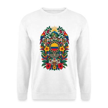 Kolumbien | Papageien, Kaffee & Cumbia - Unisex Pullover - Weiß - Vorne - Alina (178cm) & Michal (187cm)