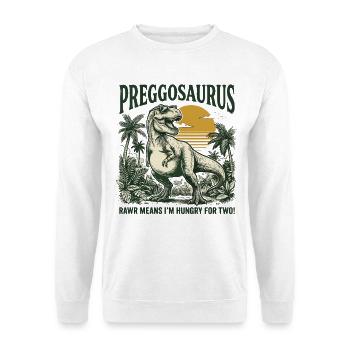 PregoSaurus Dino Wortwitz - Unisex Pullover - Weiß - Vorne - Alina (178cm) & Michal (187cm)