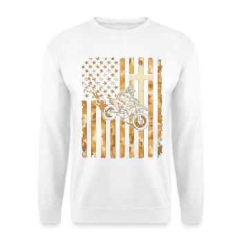 Patriotische Dirtbike-Tarnflagge - Unisex Pullover - Weiß - Vorne - Alina (178cm) & Michal (187cm)