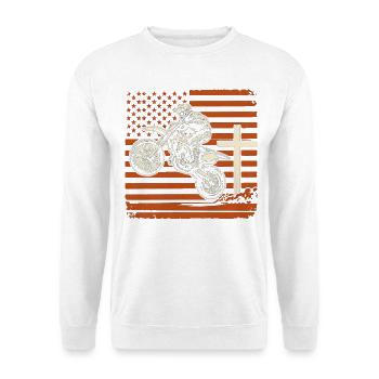 Patriotische Dirtbike-Tarnflagge - Unisex Pullover - Weiß - Vorne - Alina (178cm) & Michal (187cm)