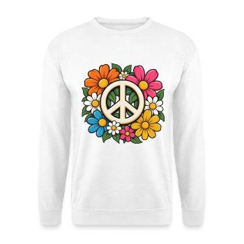 Peace Zeichen Blumen – Flower Power Hippie - Unisex Pullover - Weiß - Vorne - Alina (178cm) & Michal (187cm)