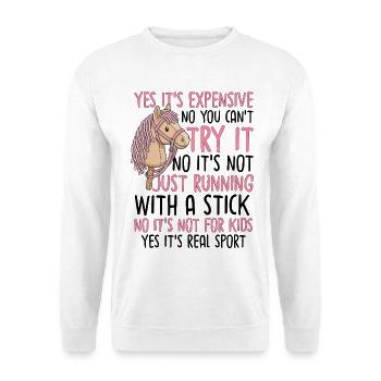 Yes Its Expensive Hobby Horsing - Unisex Pullover - Weiß - Vorne - Alina (178cm) & Michal (187cm)