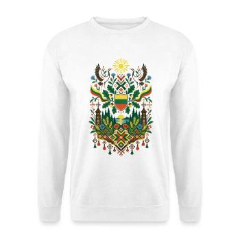 Litauen | Kraniche, Eichen & Volkskunst - Unisex Pullover - Weiß - Vorne - Alina (178cm) & Michal (187cm)