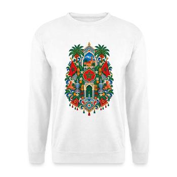 Marokko | Mosaik, Palmen & Medina - Unisex Pullover - Weiß - Vorne - Alina (178cm) & Michal (187cm)