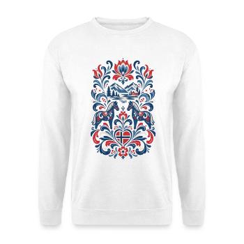 Norwegen | Fjord, Pferde & Volkskunst - Unisex Pullover - Weiß - Vorne - Alina (178cm) & Michal (187cm)