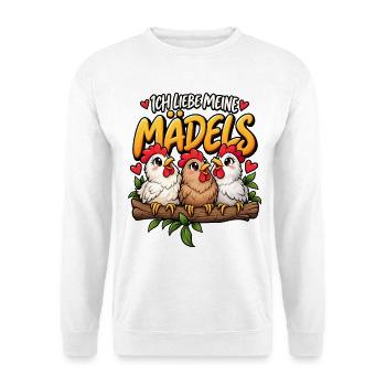 Hühner Ich liebe meine Mädels Hühnerstall - Unisex Pullover - Weiß - Vorne - Alina (178cm) & Michal (187cm)