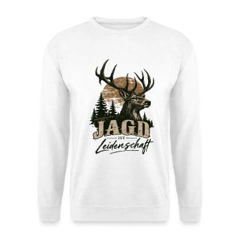 Jäger Jagd ist Leidenschaft - jagen Hobby Jägerin - Unisex Pullover - Weiß - Vorne - Alina (178cm) & Michal (187cm)