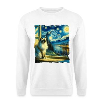 Birma Katze Starry Night - Unisex Pullover - Weiß - Vorne - Alina (178cm) & Michal (187cm)
