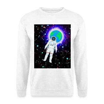 Astronaut im kosmischen Erdglanz - Unisex Pullover - Weiß - Vorne - Alina (178cm) & Michal (187cm)