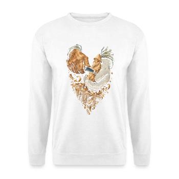 Holzschnitzerei Schnitzen Holzschnitzen - Unisex Pullover - Weiß - Vorne - Alina (178cm) & Michal (187cm)