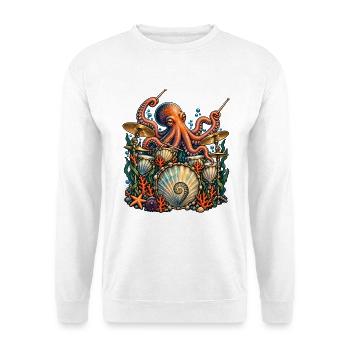 Oktopus Schlagzeuger Unterwasser Musik - Unisex Pullover - Weiß - Vorne - Alina (178cm) & Michal (187cm)