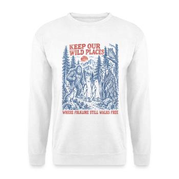 Bigfoot Kryptiden Waldgeister Folklore Outdoor - Unisex Pullover - Weiß - Vorne - Alina (178cm) & Michal (187cm)