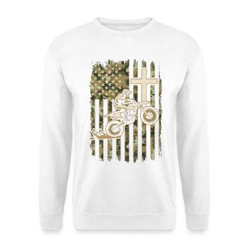 Patriotische Dirtbike-Tarnflagge - Unisex Pullover - Weiß - Vorne - Alina (178cm) & Michal (187cm)