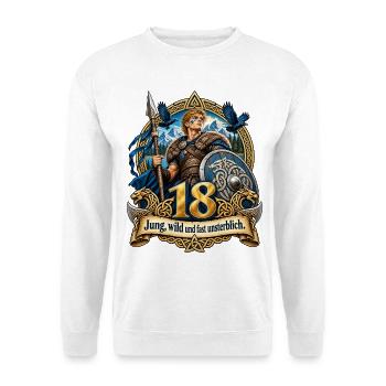 18. Geburtstag - Unisex Pullover - Weiß - Vorne - Alina (178cm) & Michal (187cm)