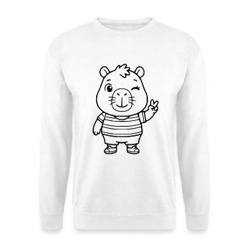 Niedliche zwinkernde Capybara-Peace-Zeichen-Zeichnung - Unisex Pullover - Weiß - Vorne - Alina (178cm) & Michal (187cm)