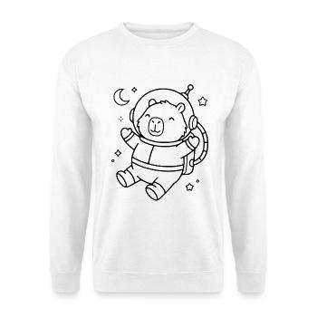 Niedliche Capybara-Astronauten-Umrisszeichnung Weltraumtier - Unisex Pullover - Weiß - Vorne - Alina (178cm) & Michal (187cm)