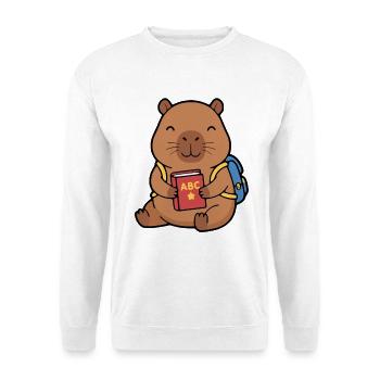 Niedliche Kapybara zurück in die Schule mit Rucksack - Unisex Pullover - Weiß - Vorne - Alina (178cm) & Michal (187cm)