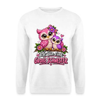 Süße Eule - Große Schwester Eule - Unisex Pullover - Weiß - Vorne - Alina (178cm) & Michal (187cm)