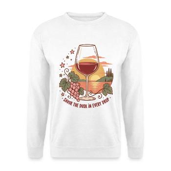 Weinliebhaber genießen die Dämmerung in jedem Tropfen - Unisex Pullover - Weiß - Vorne - Alina (178cm) & Michal (187cm)