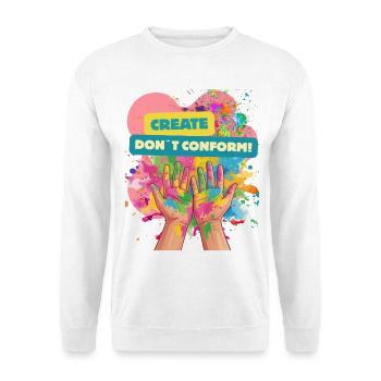 Kreativität statt Konformität - Unisex Pullover - Weiß - Vorne - Alina (178cm) & Michal (187cm)