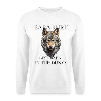 Baba Kurt – Türkischer Papa Wolf - Unisex Pullover - Weiß - Vorne - Alina (178cm) & Michal (187cm)