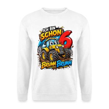 Kindergeburtstag Baustelle Brumm Brumm bin schon 6 - Unisex Pullover - Weiß - Vorne - Alina (178cm) & Michal (187cm)