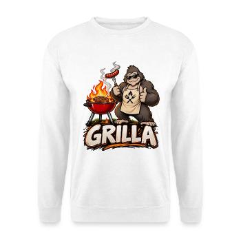 Grillen Grill-Gorilla Grilla Grillparty Sommer - Unisex Pullover - Weiß - Vorne - Alina (178cm) & Michal (187cm)
