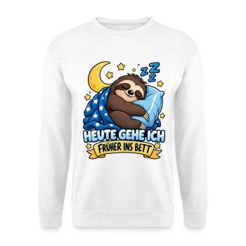 Süßes müdes Faultier Heute geh ich früher ins Bett - Unisex Pullover - Weiß - Vorne - Alina (178cm) & Michal (187cm)