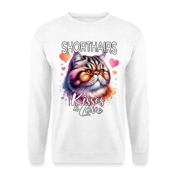 Exotische Kurzhaarkatze Liebe - Unisex Pullover - Weiß - Vorne - Alina (178cm) & Michal (187cm)