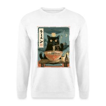 Katze, Ramen,UFO, Kawaii, Anime - Unisex Pullover - Weiß - Vorne - Alina (178cm) & Michal (187cm)