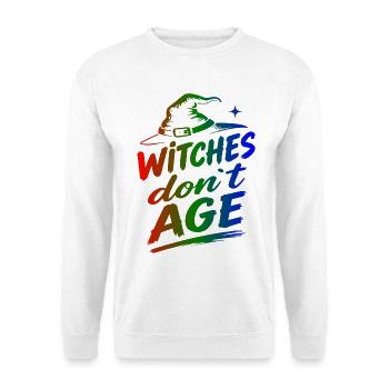Witches don’t age Halloween Hexen Spruch - Unisex Pullover - Weiß - Vorne - Alina (178cm) & Michal (187cm)