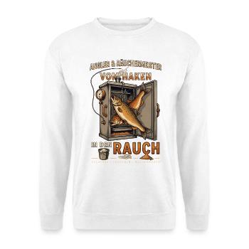 Vom Haken in den Rauch Räuchermeister - Unisex Pullover - Weiß - Vorne - Alina (178cm) & Michal (187cm)