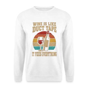 Weinliebhaber Wein ist wie Klebeband - Unisex Pullover - Weiß - Vorne - Alina (178cm) & Michal (187cm)