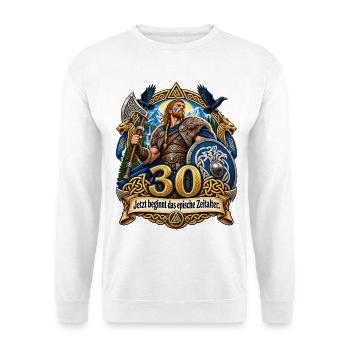 30. Geburtstag - Unisex Pullover - Weiß - Vorne - Alina (178cm) & Michal (187cm)