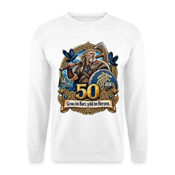 50.Geburtstag - Unisex Pullover - Weiß - Vorne - Alina (178cm) & Michal (187cm)