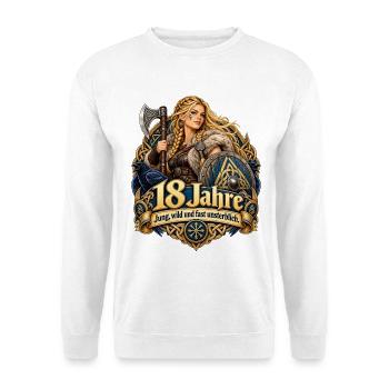 18.Geburtstag Schildmaid - Unisex Pullover - Weiß - Vorne - Alina (178cm) & Michal (187cm)