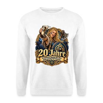 20.Geburtstag Schildmaid - Unisex Pullover - Weiß - Vorne - Alina (178cm) & Michal (187cm)