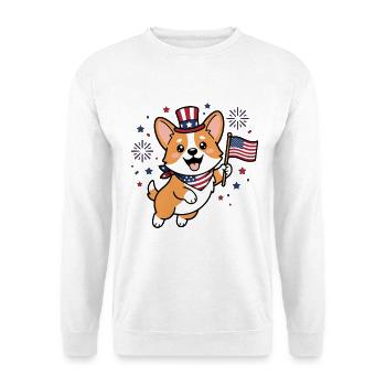 Niedlicher Corgi hält USA-Flagge Patriotische Hundesportarten - Unisex Pullover - Weiß - Vorne - Alina (178cm) & Michal (187cm)