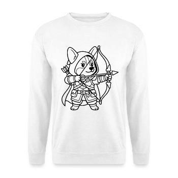 Niedliche Corgi-Bogenschütze-RPG-Tabletop-Gamer-Hunde-Umrisse - Unisex Pullover - Weiß - Vorne - Alina (178cm) & Michal (187cm)