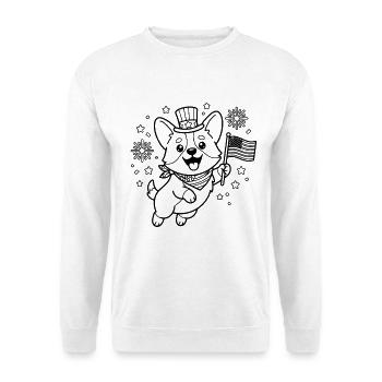 Niedlicher Corgi mit der USA-Flagge Patriotischer Hund - Unisex Pullover - Weiß - Vorne - Alina (178cm) & Michal (187cm)