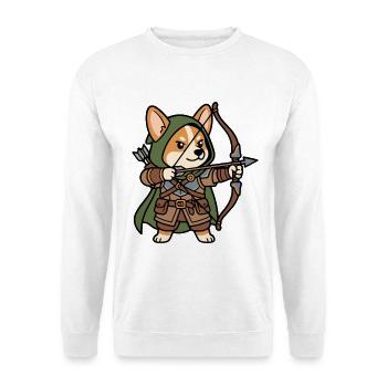 Niedlicher Corgi-Bogenschütze-RPG Fantasy-Gamer-Hund - Unisex Pullover - Weiß - Vorne - Alina (178cm) & Michal (187cm)