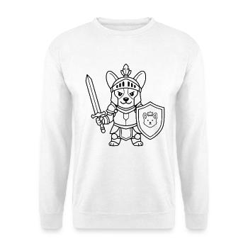 Niedliche Corgi-Paladin-Ritter-RPG-Spieler-Hunde-Linienzeichnung - Unisex Pullover - Weiß - Vorne - Alina (178cm) & Michal (187cm)